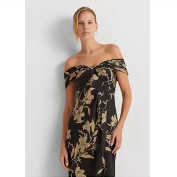 Lauren Ralph Lauren Floral Linen Off the Shoulder Cocktail Dress  NWT - Picture 5 of 16